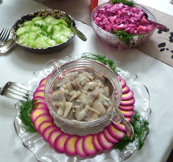 Pickled Herring, Eggs, Cucumbers and Beet Salad